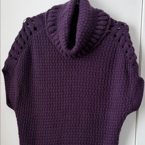 Tian shan Hand knit Purple Cashmere Turtleneck Sleeveless Sweater Size:(M-L)